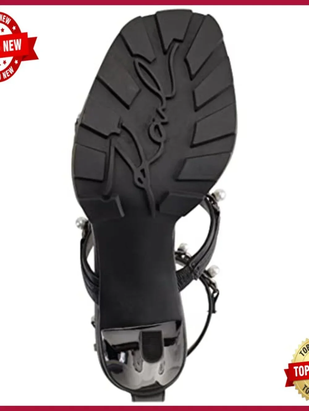 T-strap Studded Heel Sandal with Wedge Heel